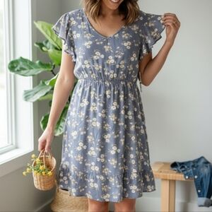 NWT Wallflower Gray Floral Dress - Size Large